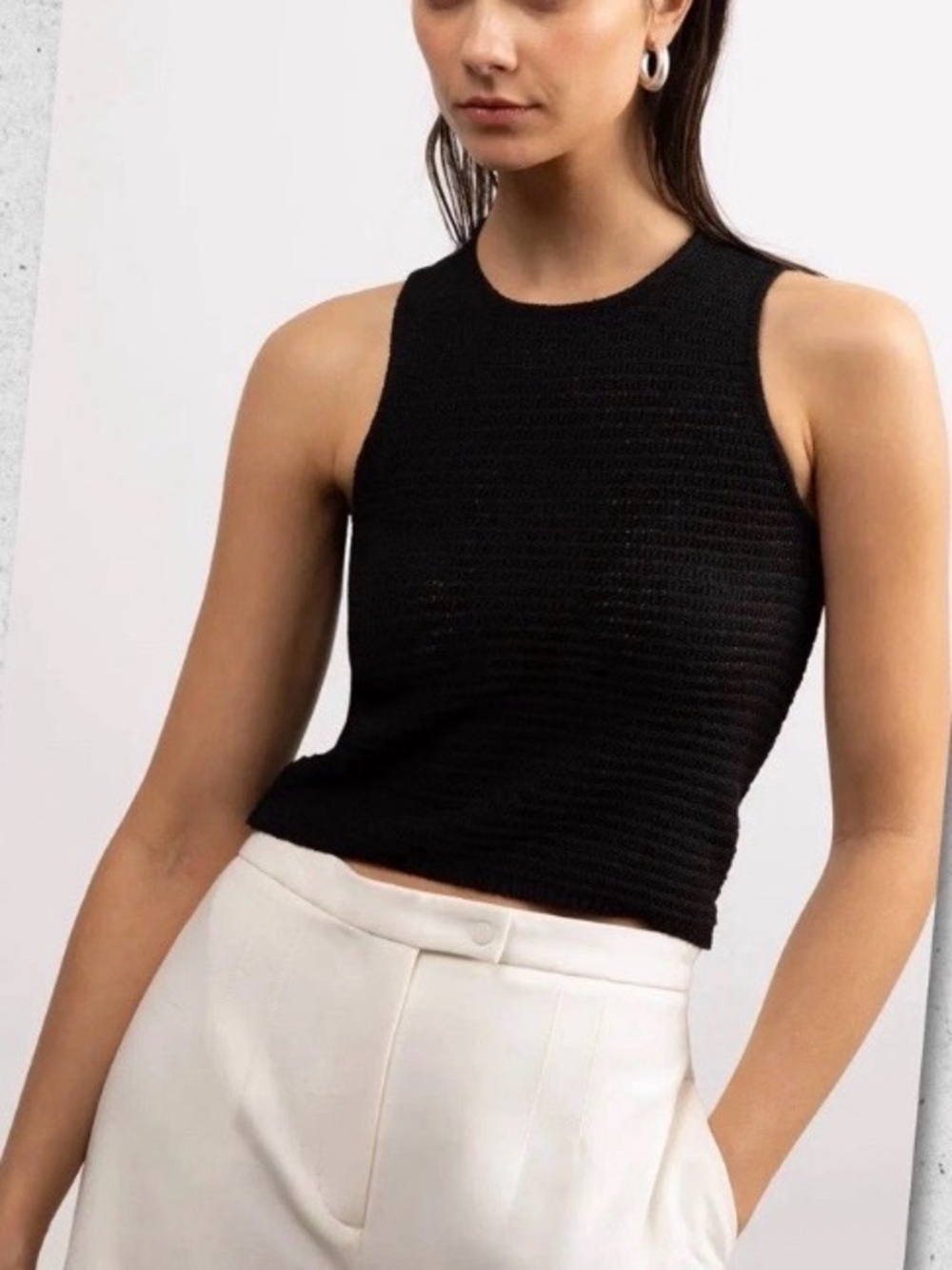 Black Ribbed Sleeveless Knit Tank Broadway 38 Medium Minimal Preppy